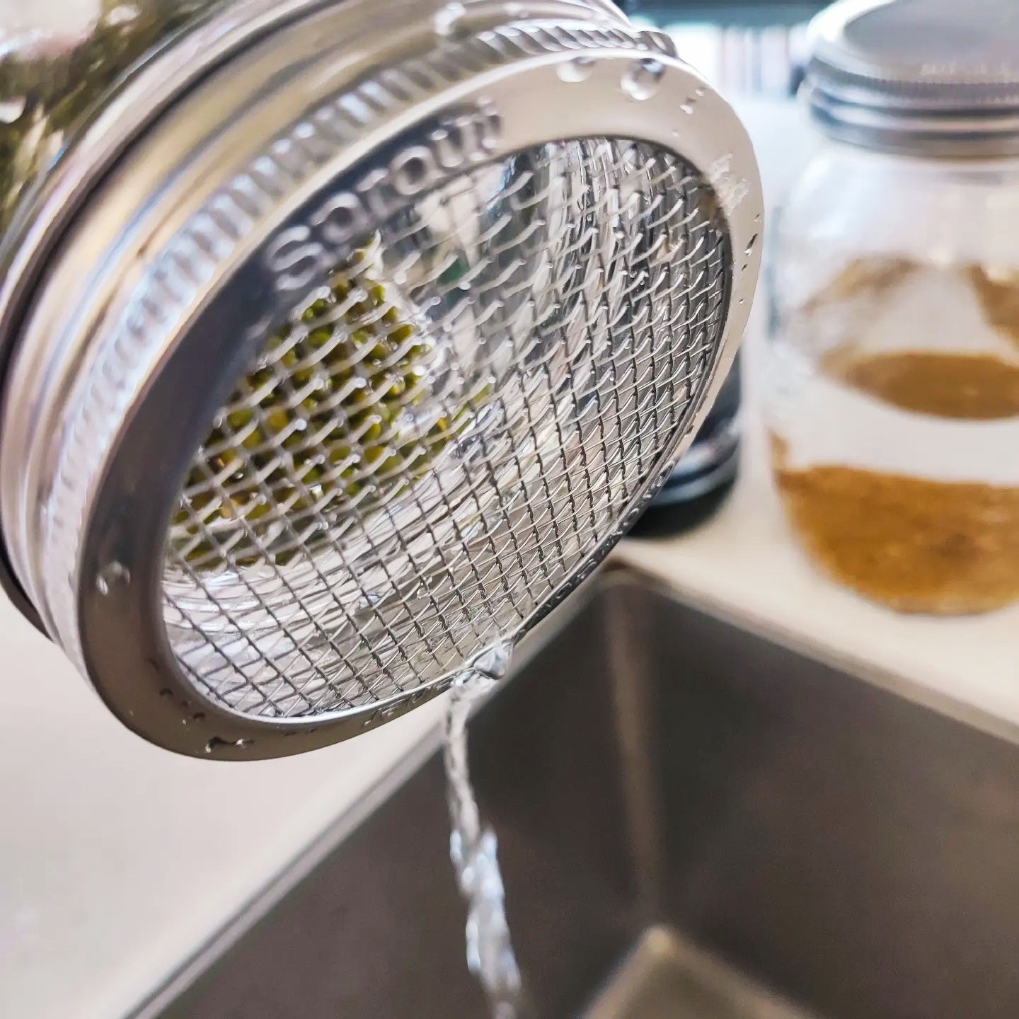 1l wide mouth mason Jar, 3 stainless steel lids and a stand