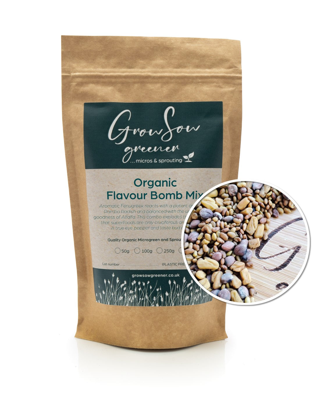 Organic Flavour bomb Sprouting Seeds, Alfalfa Fenugreek Rambo Radish