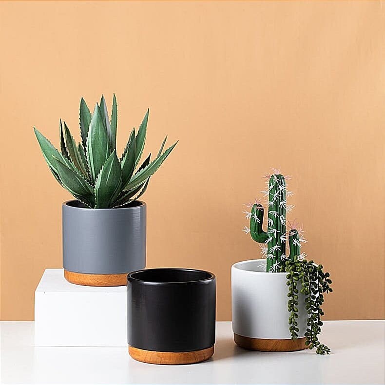 wood effect ceramic pot