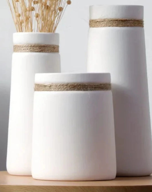 Twine and White Ceramic Vases