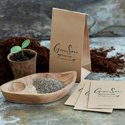 flat leaf parsley seeds, bio pot and compostable seed packaging